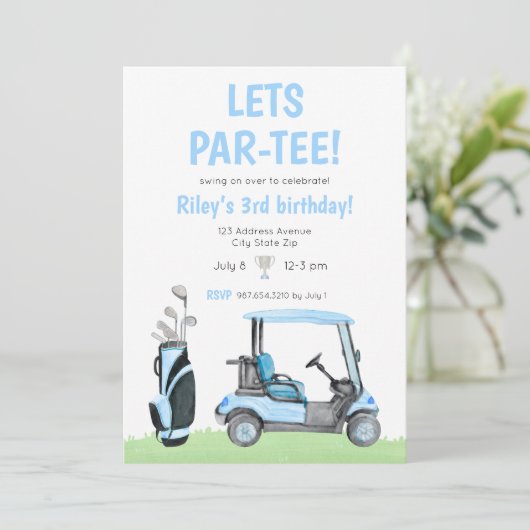 Lets Par-T-shirt Golfthema verjaardagsuitnodiging Kaart (Staand voorkant)