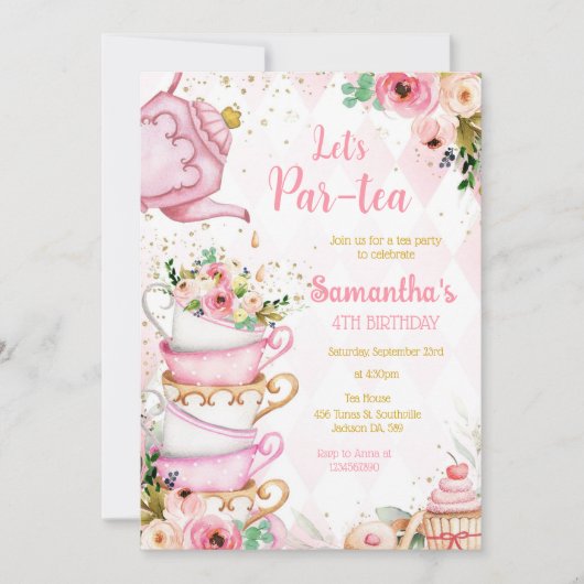 Let's Par-tea Birthday Tea Party Invitation (Devant)