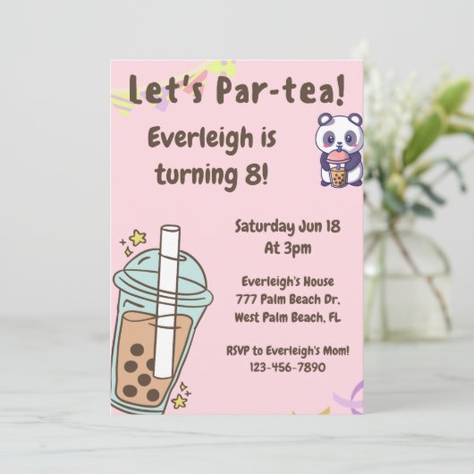 Let's Par-Tea Bubble Tea Birthday Invitation (Debout devant)