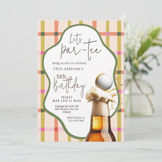 Let's Par-Tee Retro Plaid Whimsical Birthday Kaart (Staand voorkant)