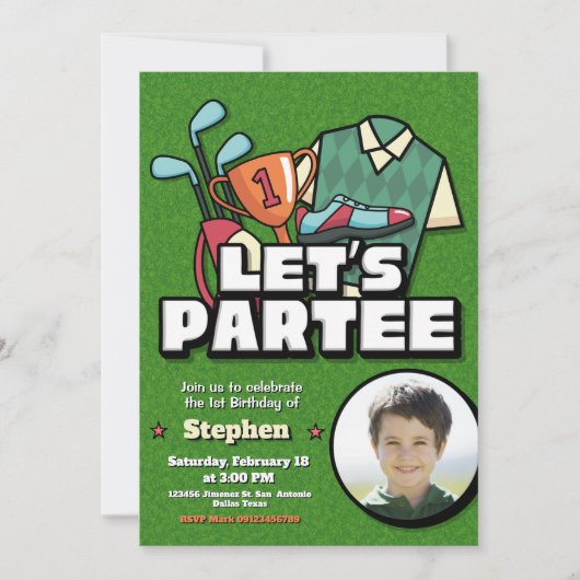 Lets Partee - Golf Birthday Invitation with Photo (Devant)
