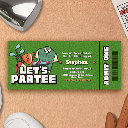 Lets Partee - Golf Birthday Ticket Invitation