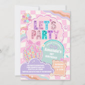 LET'S PARTY Disco Rainbow Birthday Invitation Kaart (Voorkant)
