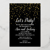 Let's Party Goud Confetti op Zwarte Trouw Goud Folie Uitnodiging (Voorkant)