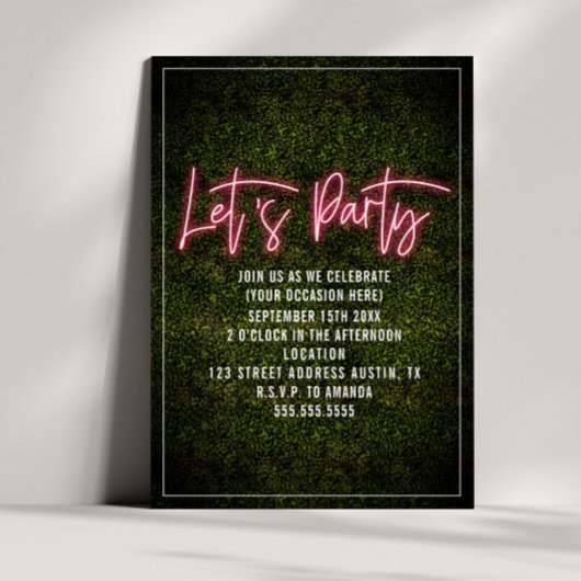 Let's Party Neon Script Boxwood Algemeen Kaart