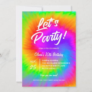 Let's Party Vibrant Tie Dye birthday Kaart