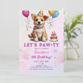 Lets Pawty 8th Verjaardag Hond Puppy Meisje Feest Kaart (Staand voorkant)