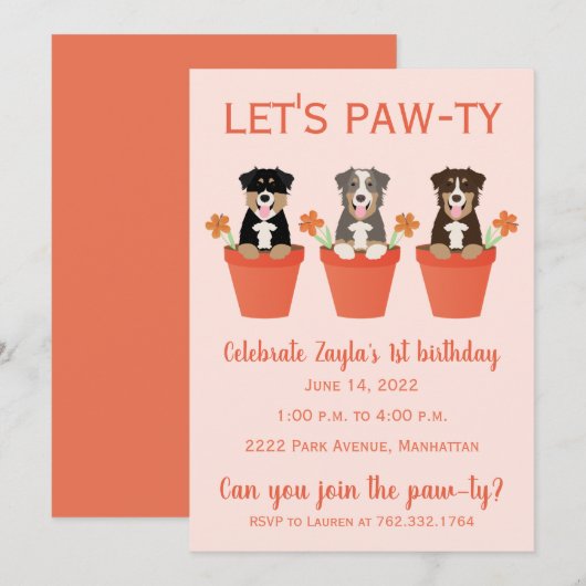 Lets Pawty Australian Shepherd Dogs Kaart (Voorkant / Achterkant)