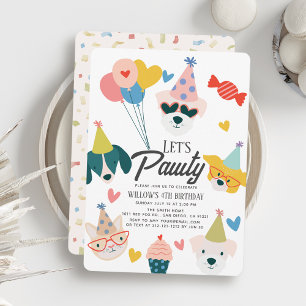 Let's Pawty Dogs & Cat Balloons Verjaardag Kaart
