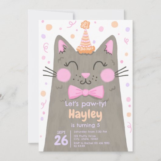 Lets Pawty Grey Schattigee Kitty Cat Face Verjaard Kaart (Voorkant)