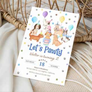 Let's Pawty Puppy Dog Birthday Invitation for Boy Kaart