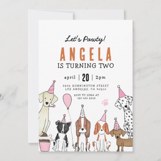 Lets Pawty Puppy Pawty Hondenmeisje Verjaardag Kaart (Voorkant)