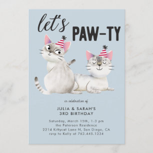 Lets Pawty Twins Joint Cat Thema Verjaardagsfeest Kaart