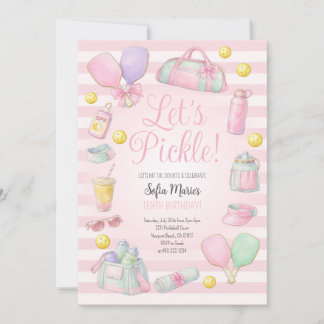 Let's Pickle Pickleball Pink Party Invitation Kaart