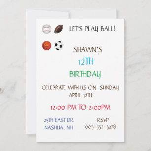 "LET'S PLAYBALL" KIDS BIRTHDAY-INVITATIES KAART