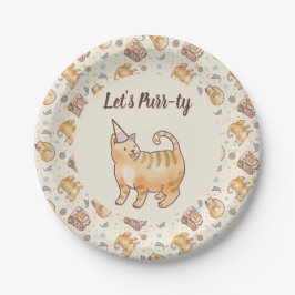 Let's Purr-ty, Fat Orange Watercolor Cat Birthday Papieren Bordje