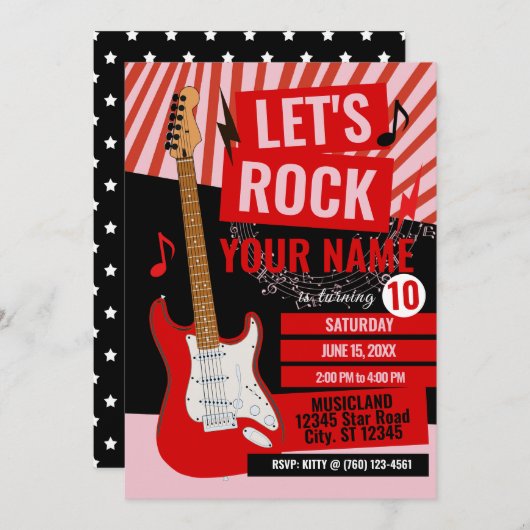 Let's Rock Birthday Invitation (Devant / Derrière)