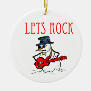 Lets Rock Christmas Snowman Keramisch Ornament