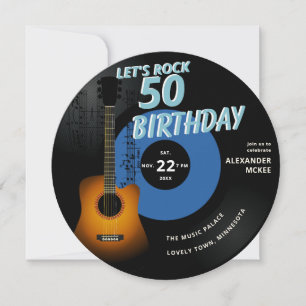 Let's Rock Guitar Muzieknoten Blauw 50ste Verjaard Kaart
