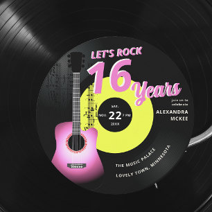 Let's Rock Hot Roze Gele Gitaar Muziek Sweet 16 Kaart