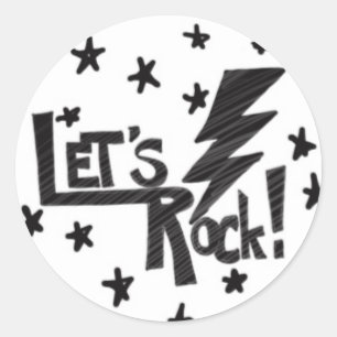 Lets Rock Lightening Bolt Black op White Ronde Sticker