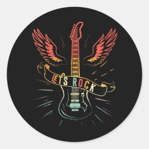 Lets Rock N Roll Guitar Retro Lovers Ronde Sticker
