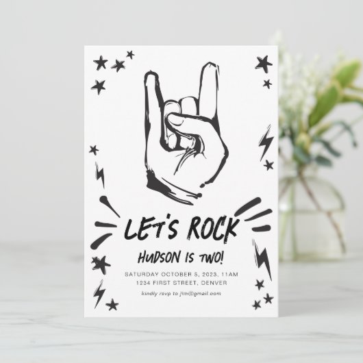 Let's Rock n' Roll Thema Verjaardag Uitnodigen Kaart (Staand voorkant)
