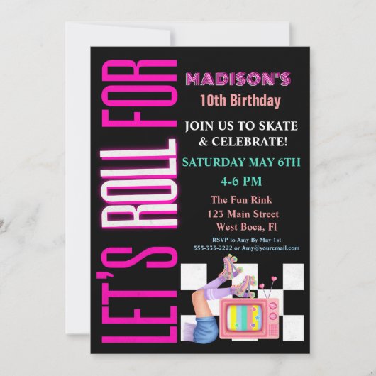 Let's Roll For, Roller Skate Glowfeest Kaart (Voorkant)