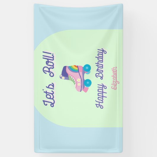 Let's Roll Happy Birthday Retro Roller Schaats Spandoek (Verticaal)