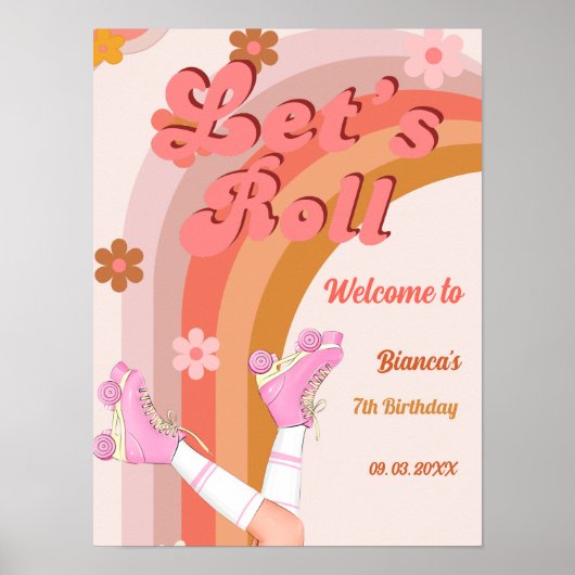 Let's Roll Retro Groovy Roller Schaats Verjaardag Poster (Voorkant)