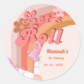 Let's Roll Retro Groovy Roller Schaats Verjaardag  Ronde Sticker (Voorkant)