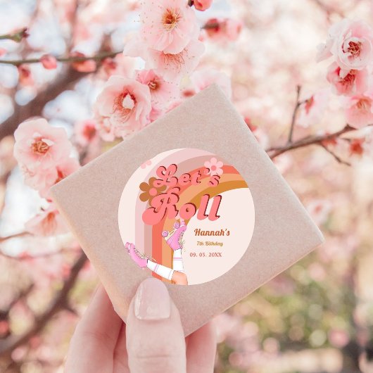 Let's Roll Retro Groovy Roller Schaats Verjaardag  Ronde Sticker