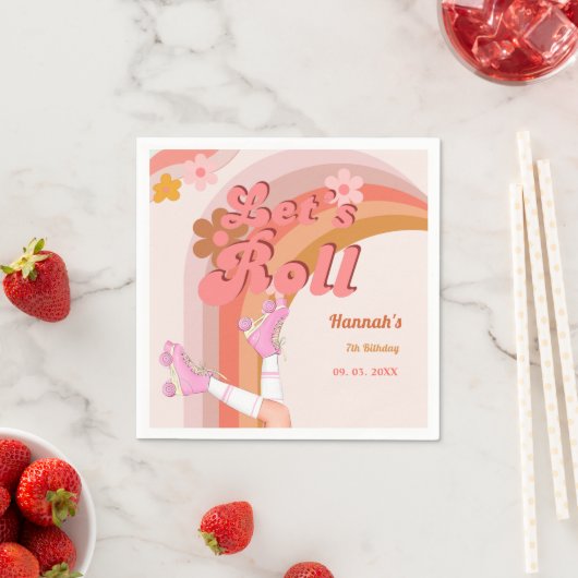 Let's Roll Retro Groovy Roller Schaats Verjaardag  Servet (Insitu)