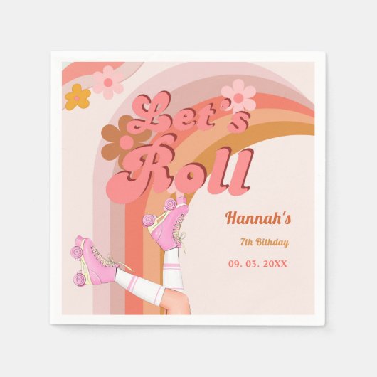 Let's Roll Retro Groovy Roller Schaats Verjaardag  Servet (Voorkant)