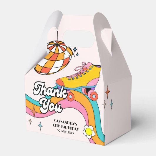 Let's Roll Retro Roller Skating Girl Birthday Bedankdoosjes (Voorkant Zijde)