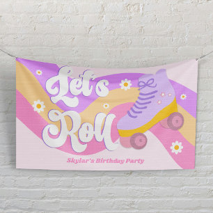 Let's Roll Roller Skate Schaats Verjaardagsfeestje Spandoek