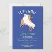 Let's Roll Rollerskate Blauw Verjaardag Party Scha Kaart (Voorkant)