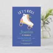 Let's Roll Rollerskate Blauw Verjaardag Party Scha Kaart (Staand voorkant)
