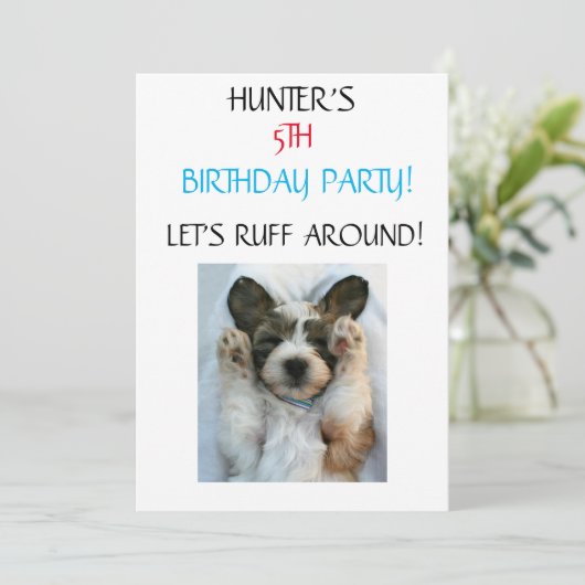 "LET'S RUFF ROND" KIDS BIRTHDAY INVITATIONS KAART (Staand voorkant)