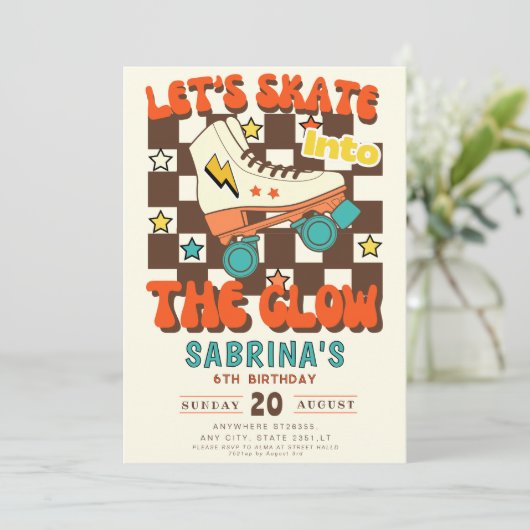 Let's Skate into the glow roller skating birthday  Kaart (Staand voorkant)