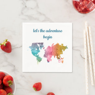 "Let's the Adventure Begin" Kleurrijke Wereldkaart Servet