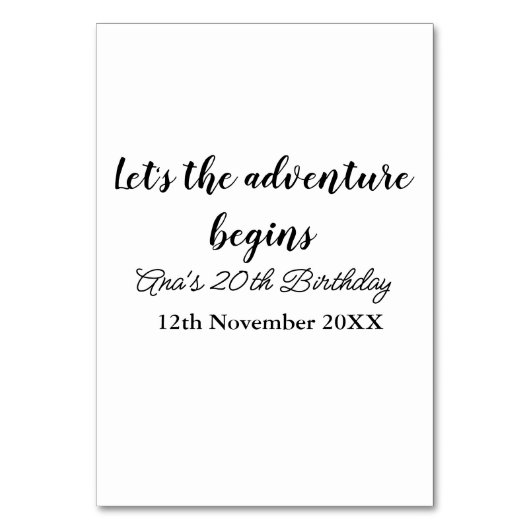 lets the adventure begins 20th birthday add name d kaart (Voorkant)