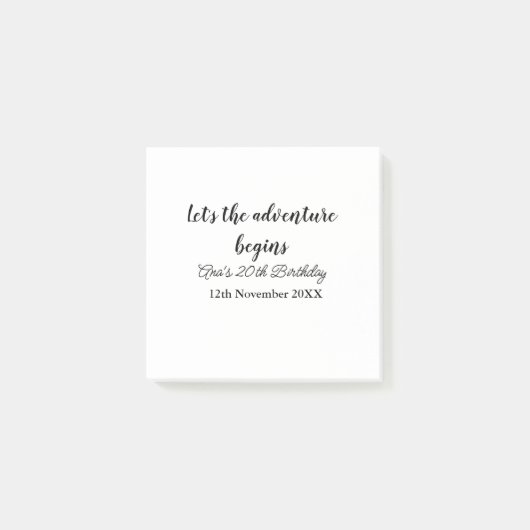 lets the adventure begins 20th birthday add name d post-it® notes (Voorkant)