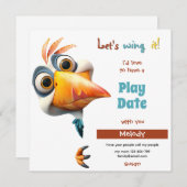 Let's Wing It Playdate Invitation Kaart (Voorkant / Achterkant)