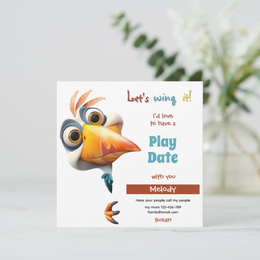 Let's Wing It Playdate Invitation Kaart (Staand voorkant)