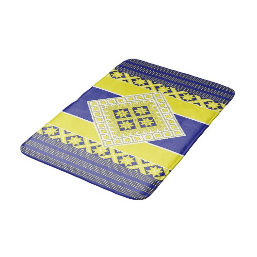 Letse folkkunst blauw geel geometrisch Medallion Badmat (Gekanteld)