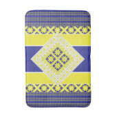 Letse folkkunst blauw geel geometrisch Medallion Badmat (Voorkant Verticaal)