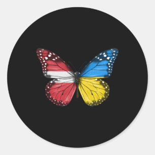 Letse Oekraïense Vlag Vlinder Letland Oekraine Ronde Sticker