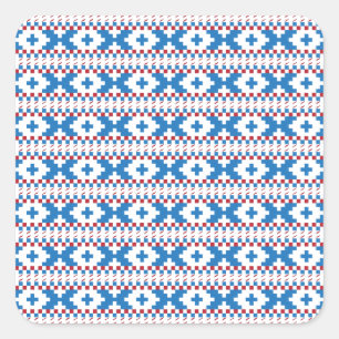 Letse oude borden blauw, rood, witte volkskunst vierkante sticker