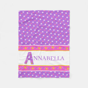 Letter A Annabella roze gele paarse bloemster Fleece Deken